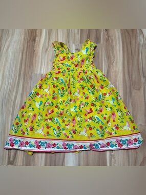 Mini Boden Yellow Floral & Bird Print Dress